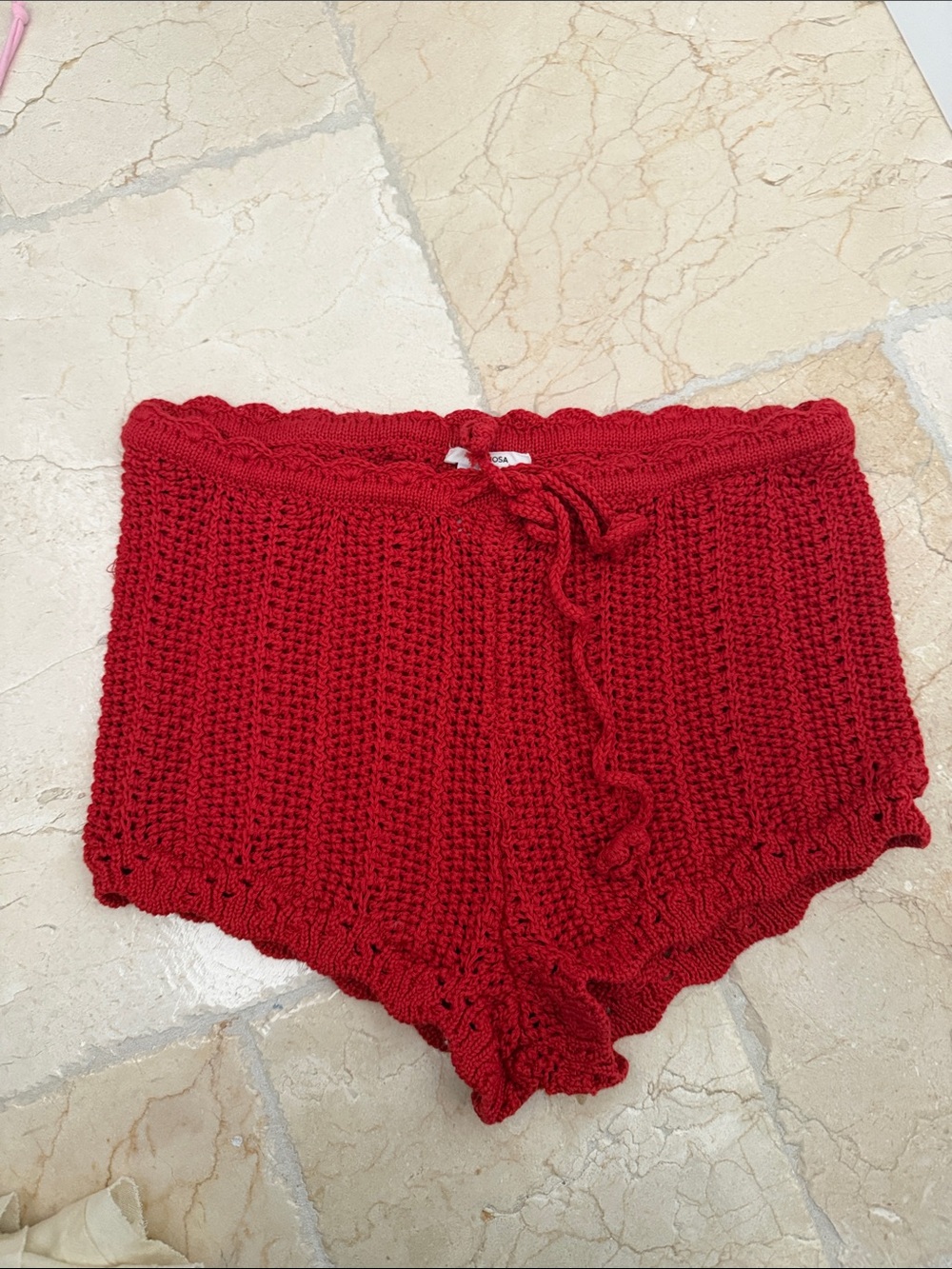 Tularosa Red Crochet Knit Shorts